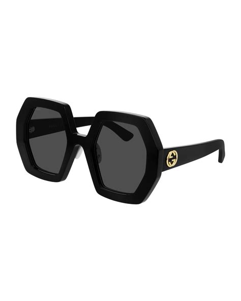 gucci sunglasses hexagon|gucci black rectangular sunglasses.